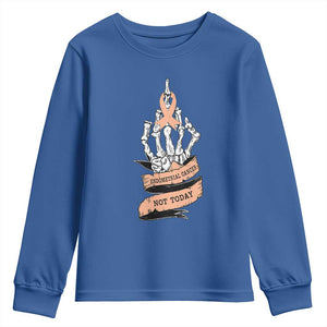 Funny Endometrial Cancer Skeleton Not Today Youth Sweatshirt Fighter Peach Ribbon