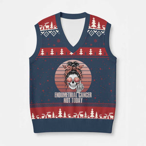 Vintage Endometrial Cancer Not Today V-Neck Knit Sweater Vest Skeleton Warrior Fighter