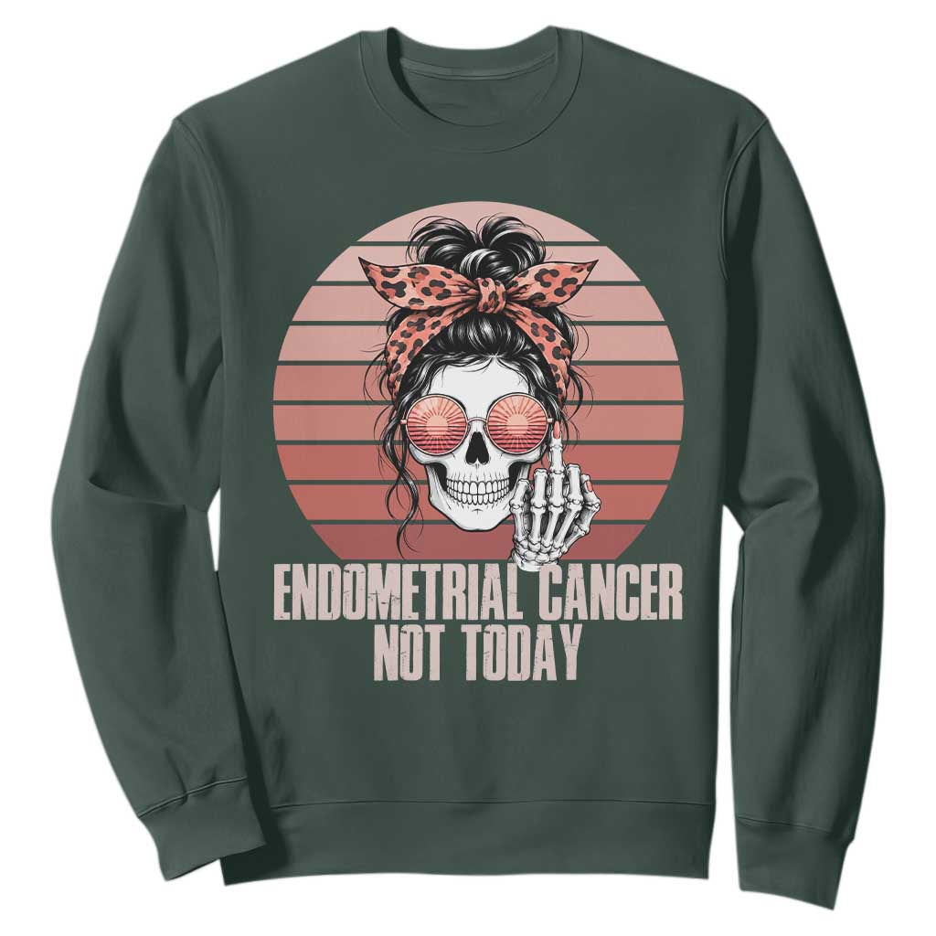 Vintage Endometrial Cancer Not Today Sweatshirt Skeleton Warrior Fighter