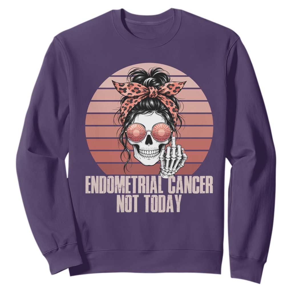 Vintage Endometrial Cancer Not Today Sweatshirt Skeleton Warrior Fighter