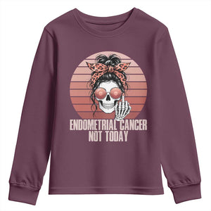 Vintage Endometrial Cancer Not Today Youth Sweatshirt Skeleton Warrior Fighter