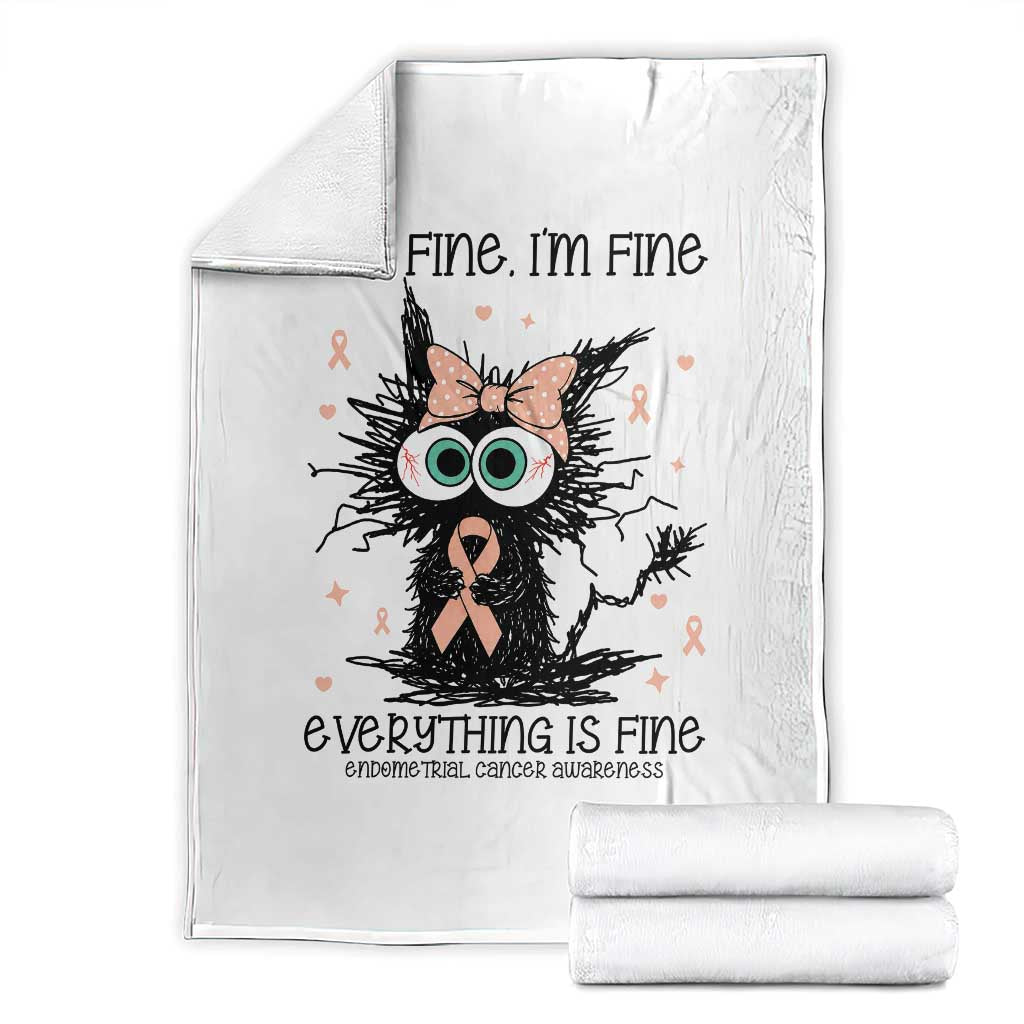 Funny Black Cat Endometrial Cancer Awareness Throw Blanket Its Fine Im Fine Everything Is Fine