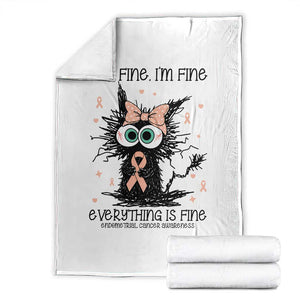 Funny Black Cat Endometrial Cancer Awareness Throw Blanket Its Fine Im Fine Everything Is Fine
