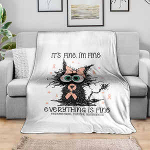 Funny Black Cat Endometrial Cancer Awareness Throw Blanket Its Fine Im Fine Everything Is Fine