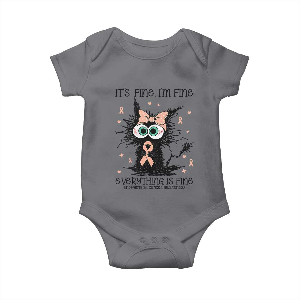 Funny Black Cat Endometrial Cancer Awareness Baby Onesie Its Fine Im Fine Everything Is Fine