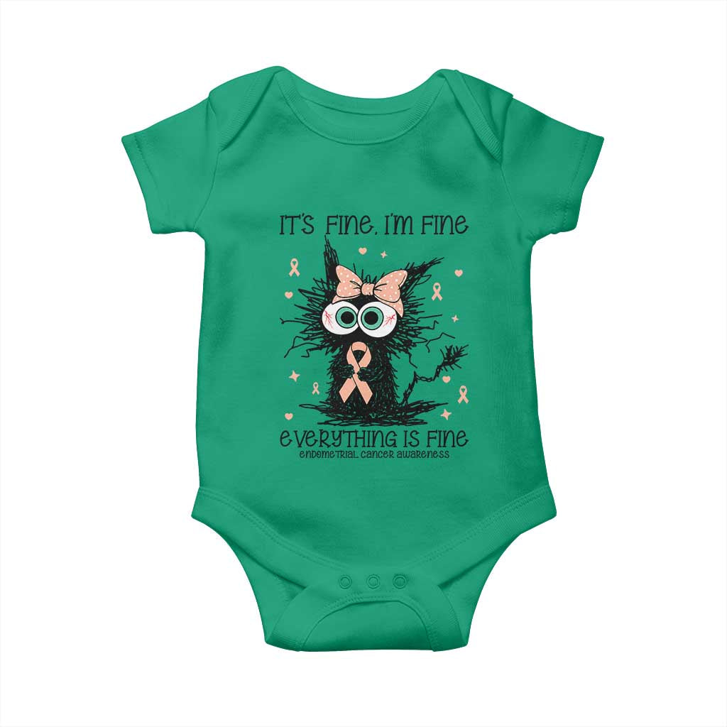 Funny Black Cat Endometrial Cancer Awareness Baby Onesie Its Fine Im Fine Everything Is Fine