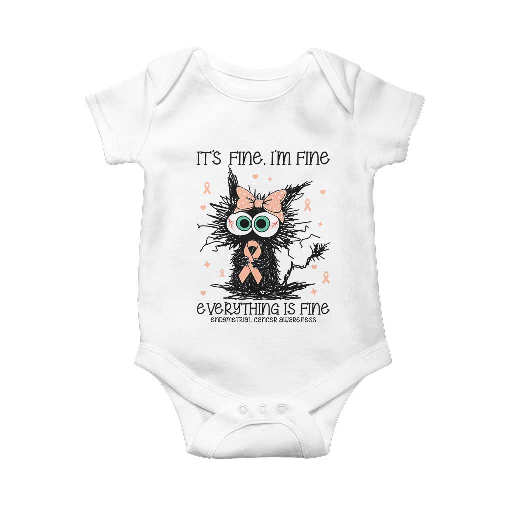 Funny Black Cat Endometrial Cancer Awareness Baby Onesie Its Fine Im Fine Everything Is Fine TS12 White Print Your Wear