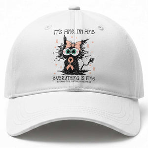 Funny Black Cat Endometrial Cancer Awareness Baseball Cap Its Fine Im Fine Everything Is Fine
