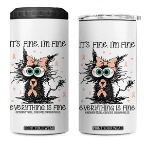 Funny Black Cat Endometrial Cancer Awareness 4 in 1 Can Cooler Tumbler Its Fine Im Fine Everything Is Fine