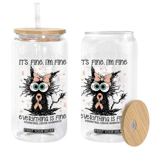 Funny Black Cat Endometrial Cancer Awareness Glass Can Its Fine Im Fine Everything Is Fine