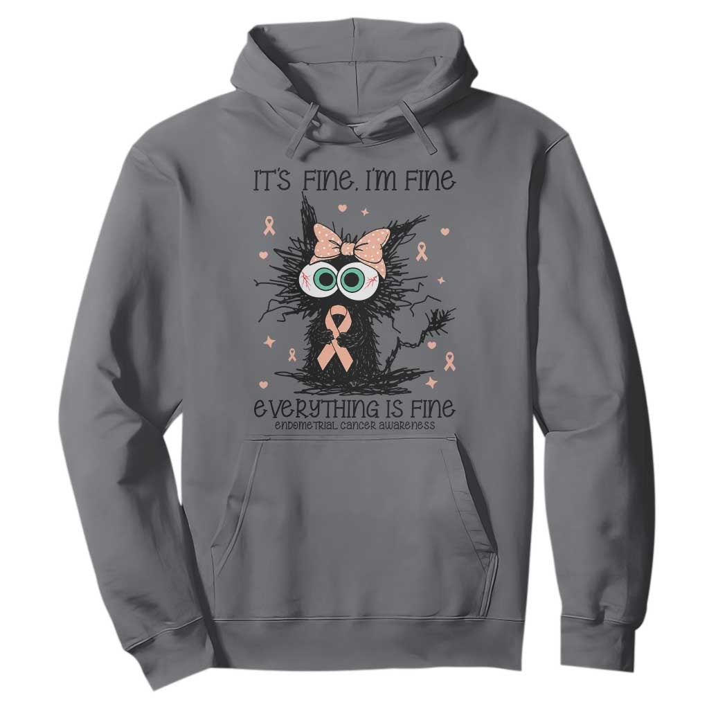 Funny Black Cat Endometrial Cancer Awareness Hoodie Its Fine Im Fine Everything Is Fine