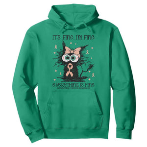 Funny Black Cat Endometrial Cancer Awareness Hoodie Its Fine Im Fine Everything Is Fine