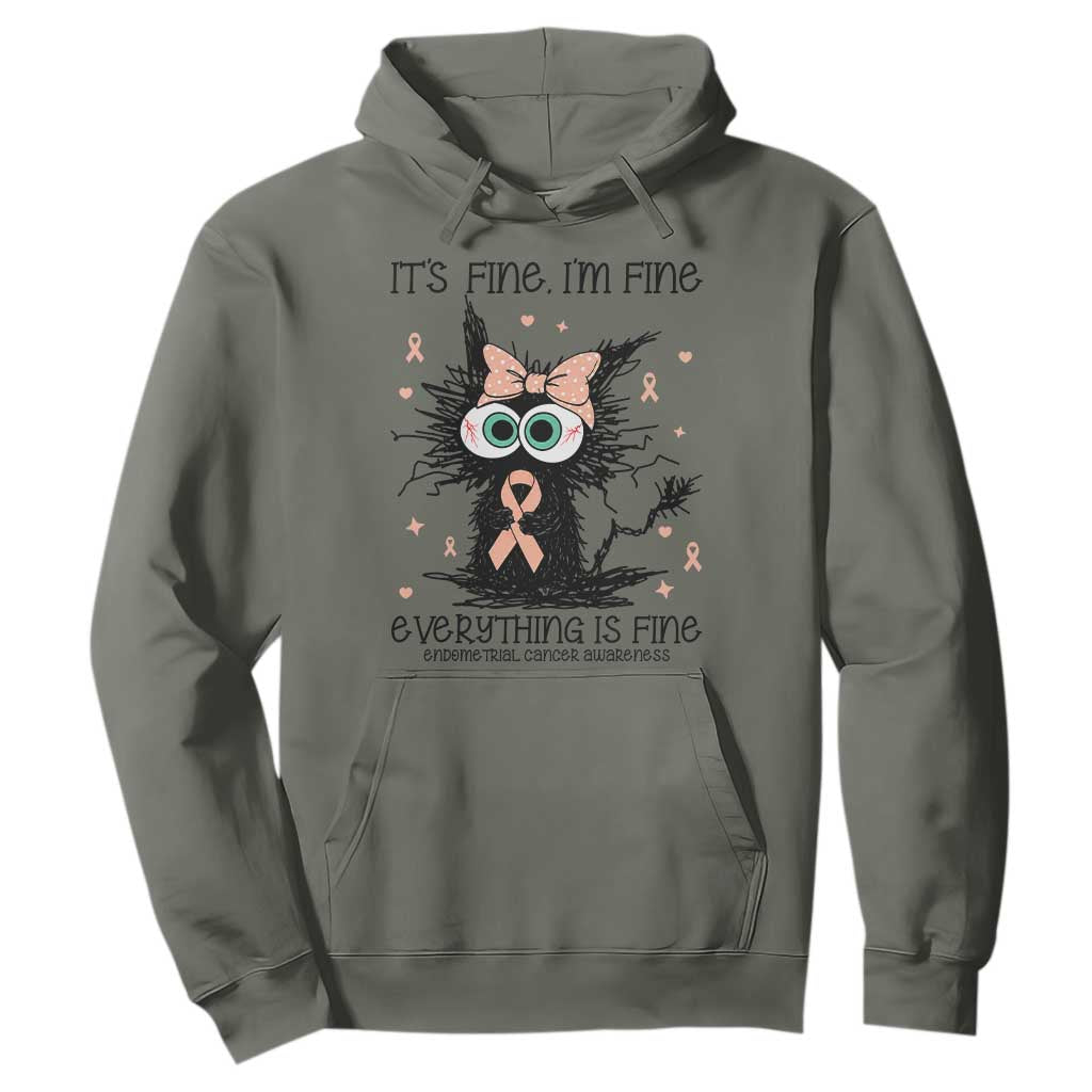 Funny Black Cat Endometrial Cancer Awareness Hoodie Its Fine Im Fine Everything Is Fine