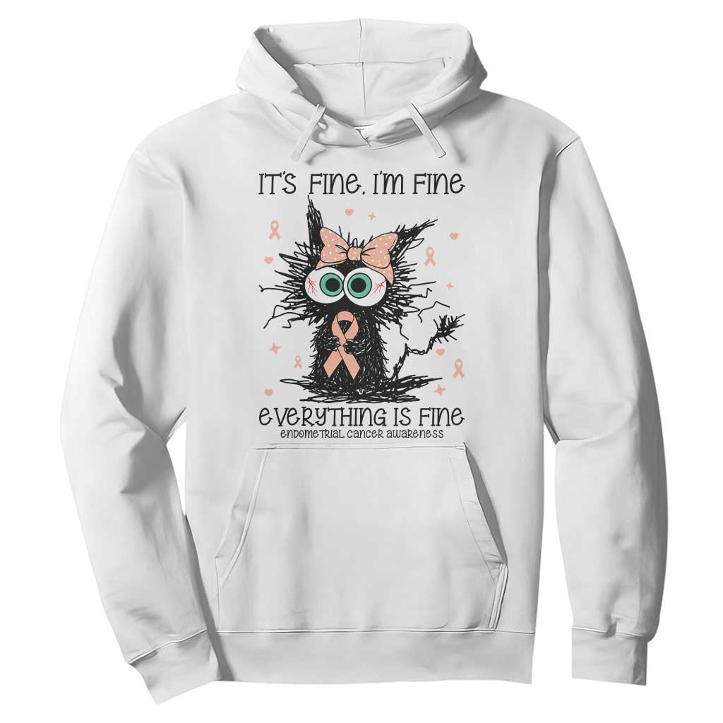 Funny Black Cat Endometrial Cancer Awareness Hoodie Its Fine Im Fine Everything Is Fine
