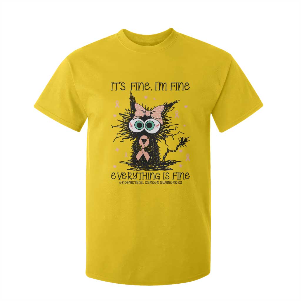Funny Black Cat Endometrial Cancer Awareness T Shirt For Kid Its Fine Im Fine Everything Is Fine