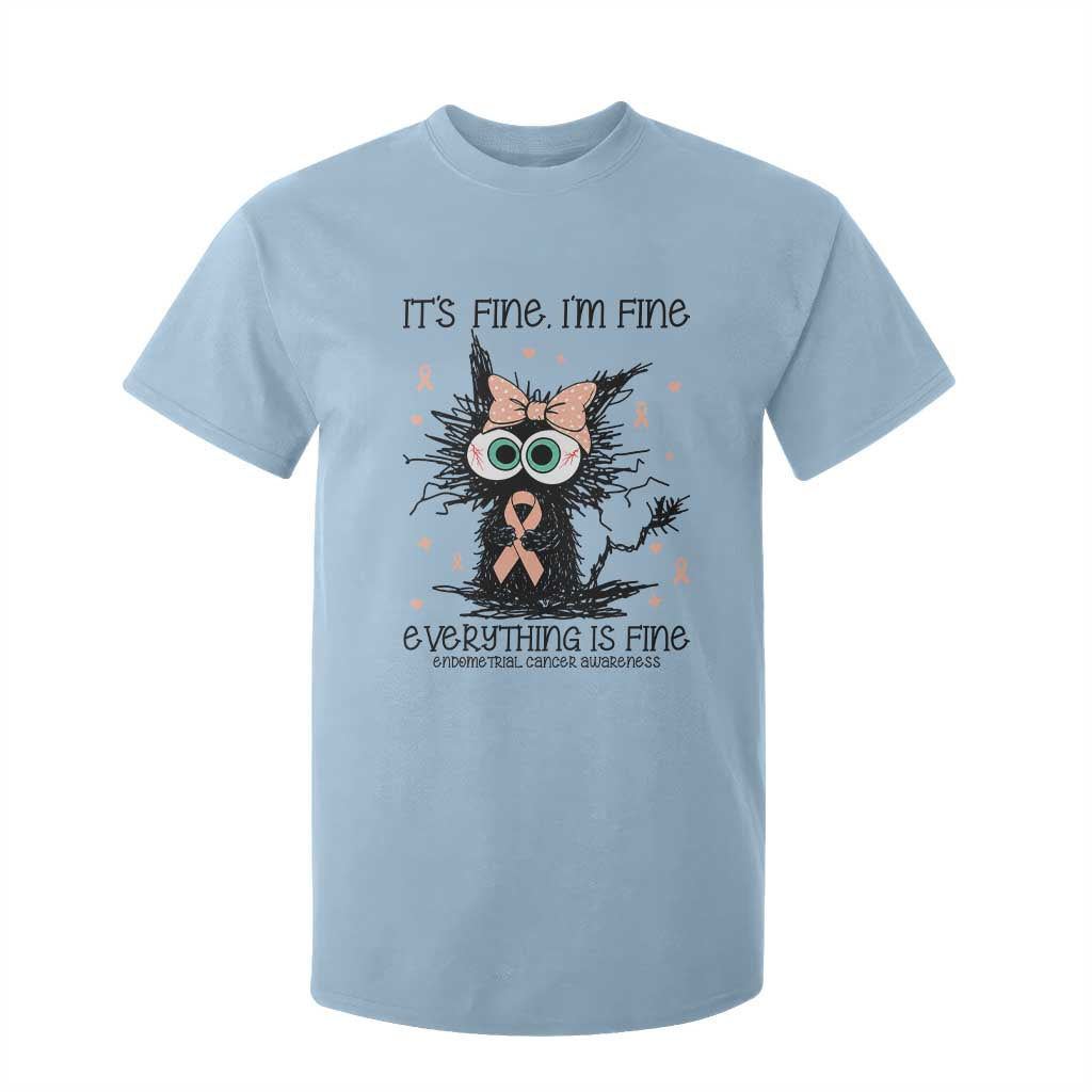 Funny Black Cat Endometrial Cancer Awareness T Shirt For Kid Its Fine Im Fine Everything Is Fine