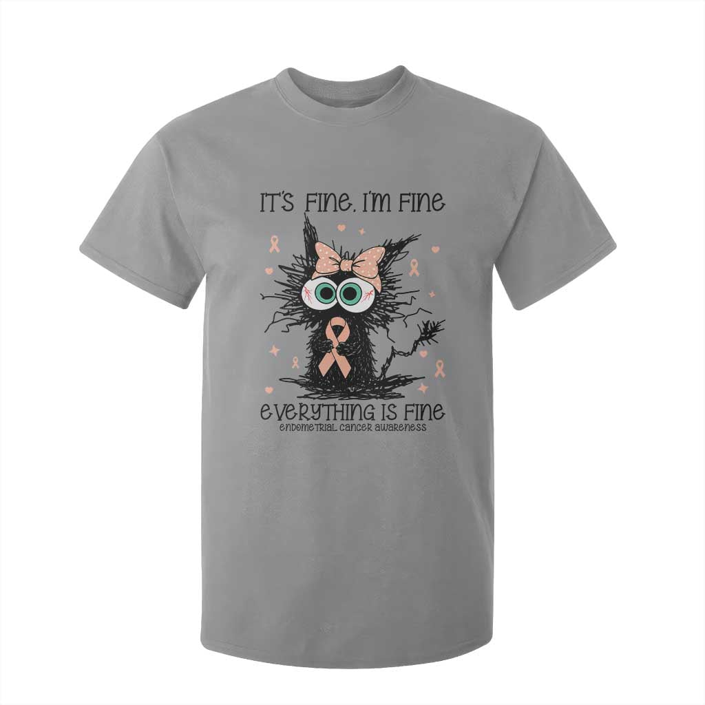 Funny Black Cat Endometrial Cancer Awareness T Shirt For Kid Its Fine Im Fine Everything Is Fine