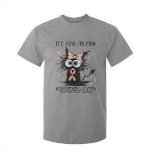 Funny Black Cat Endometrial Cancer Awareness T Shirt For Kid Its Fine Im Fine Everything Is Fine