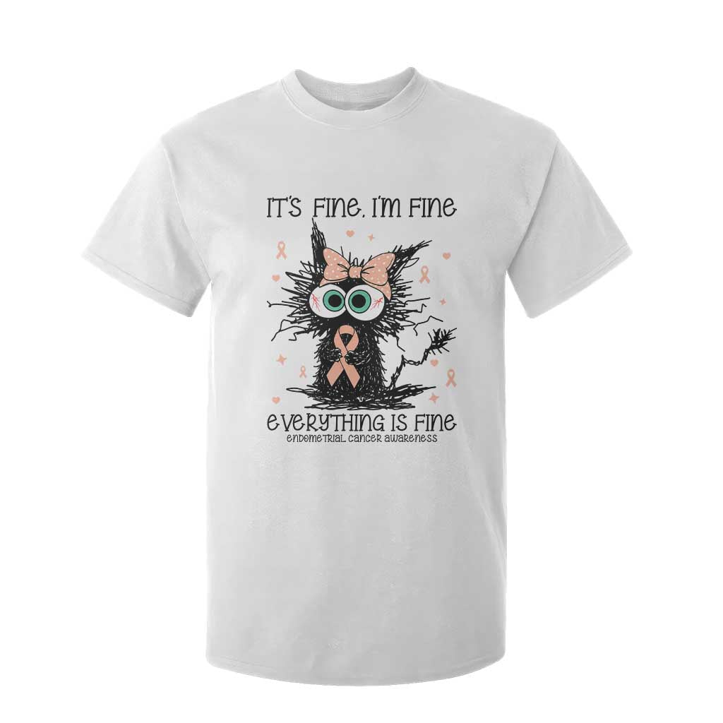 Funny Black Cat Endometrial Cancer Awareness T Shirt For Kid Its Fine Im Fine Everything Is Fine