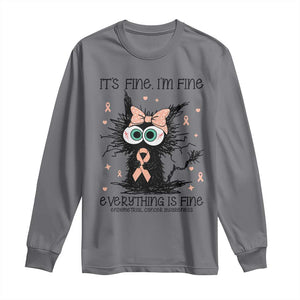 Funny Black Cat Endometrial Cancer Awareness Long Sleeve Shirt Its Fine Im Fine Everything Is Fine