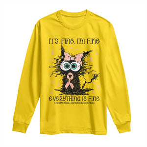 Funny Black Cat Endometrial Cancer Awareness Long Sleeve Shirt Its Fine Im Fine Everything Is Fine