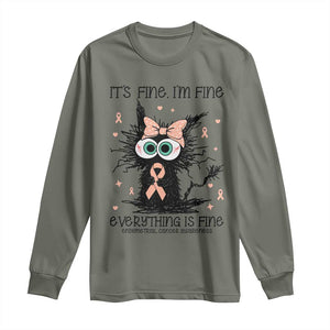 Funny Black Cat Endometrial Cancer Awareness Long Sleeve Shirt Its Fine Im Fine Everything Is Fine