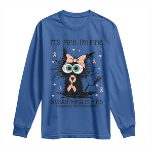 Funny Black Cat Endometrial Cancer Awareness Long Sleeve Shirt Its Fine Im Fine Everything Is Fine