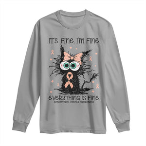 Funny Black Cat Endometrial Cancer Awareness Long Sleeve Shirt Its Fine Im Fine Everything Is Fine