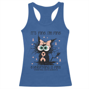 Funny Black Cat Endometrial Cancer Awareness Racerback Tank Top Its Fine Im Fine Everything Is Fine
