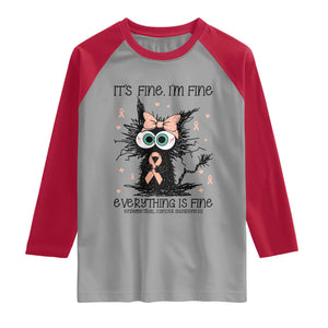 Funny Black Cat Endometrial Cancer Awareness Raglan Shirt Its Fine Im Fine Everything Is Fine
