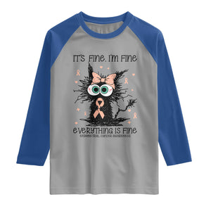 Funny Black Cat Endometrial Cancer Awareness Raglan Shirt Its Fine Im Fine Everything Is Fine