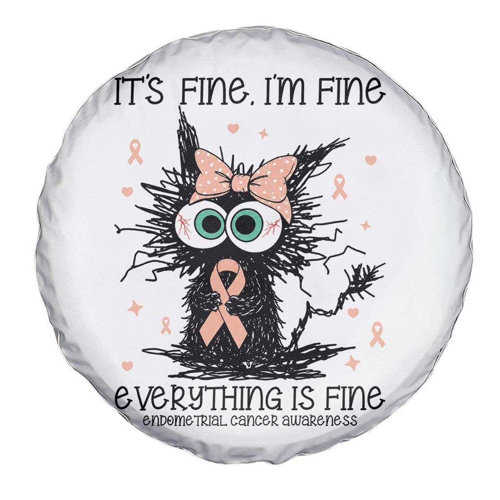 Funny Black Cat Endometrial Cancer Awareness Spare Tire Cover Its Fine Im Fine Everything Is Fine