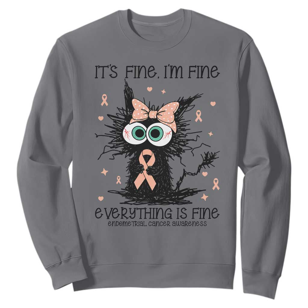 Funny Black Cat Endometrial Cancer Awareness Sweatshirt Its Fine Im Fine Everything Is Fine