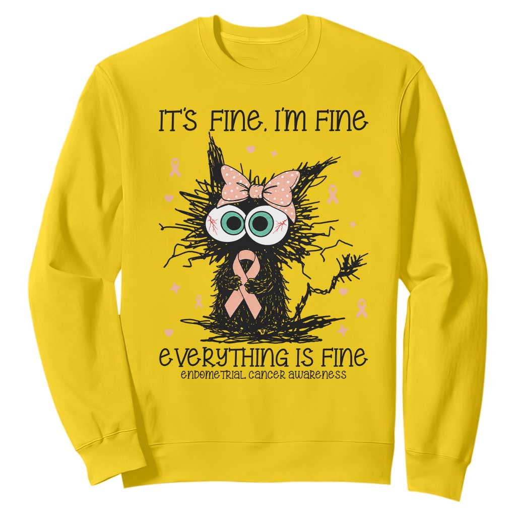 Funny Black Cat Endometrial Cancer Awareness Sweatshirt Its Fine Im Fine Everything Is Fine