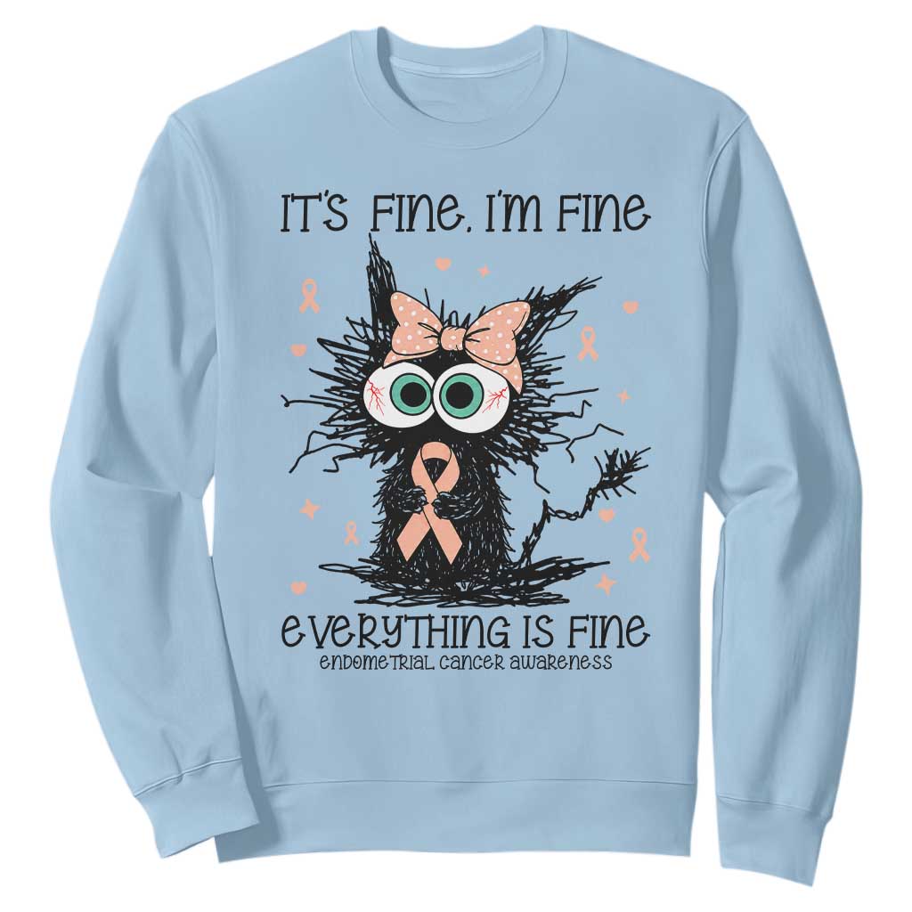 Funny Black Cat Endometrial Cancer Awareness Sweatshirt Its Fine Im Fine Everything Is Fine
