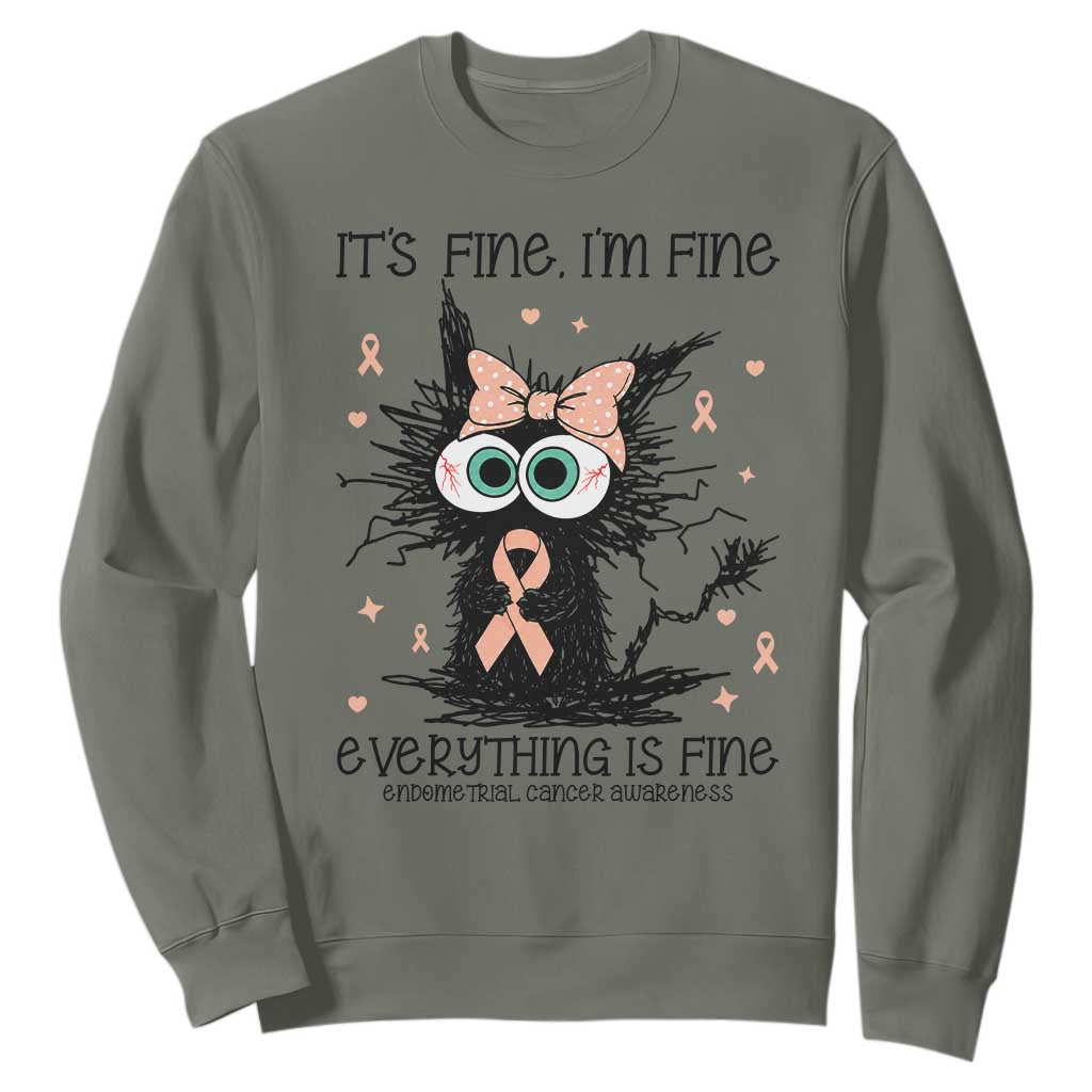 Funny Black Cat Endometrial Cancer Awareness Sweatshirt Its Fine Im Fine Everything Is Fine