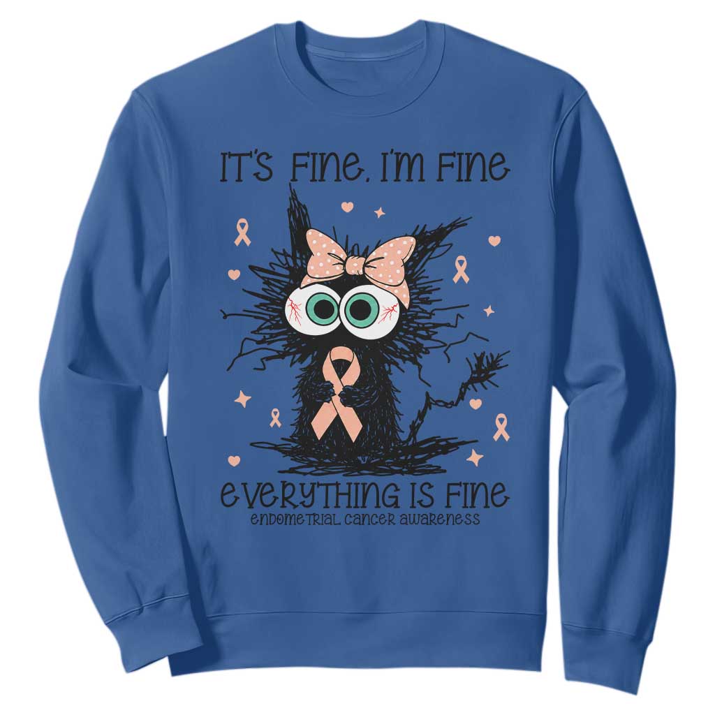 Funny Black Cat Endometrial Cancer Awareness Sweatshirt Its Fine Im Fine Everything Is Fine