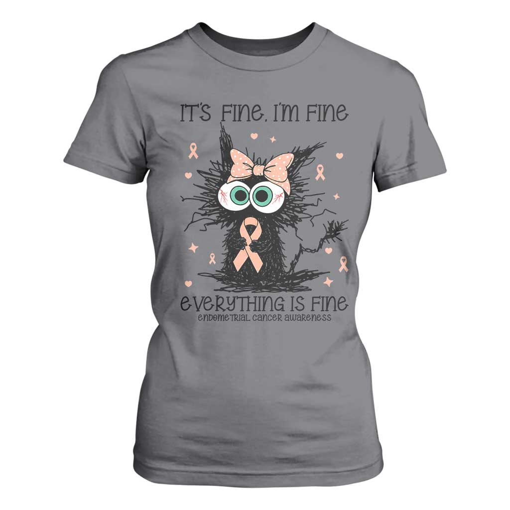 Funny Black Cat Endometrial Cancer Awareness T Shirt For Women Its Fine Im Fine Everything Is Fine