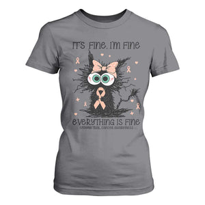 Funny Black Cat Endometrial Cancer Awareness T Shirt For Women Its Fine Im Fine Everything Is Fine
