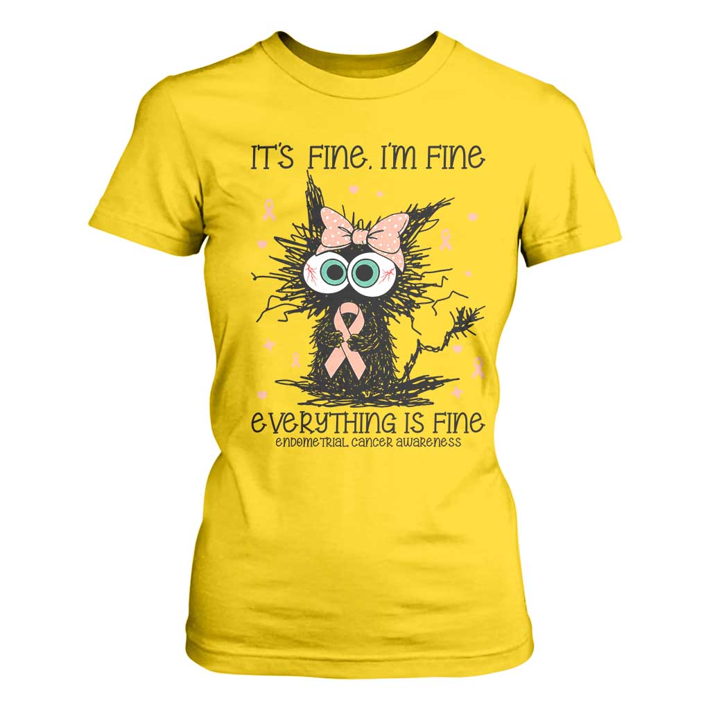 Funny Black Cat Endometrial Cancer Awareness T Shirt For Women Its Fine Im Fine Everything Is Fine