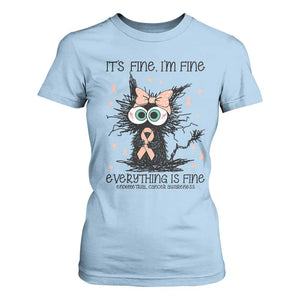 Funny Black Cat Endometrial Cancer Awareness T Shirt For Women Its Fine Im Fine Everything Is Fine