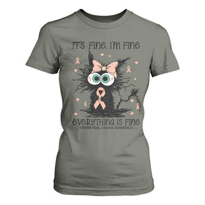 Funny Black Cat Endometrial Cancer Awareness T Shirt For Women Its Fine Im Fine Everything Is Fine