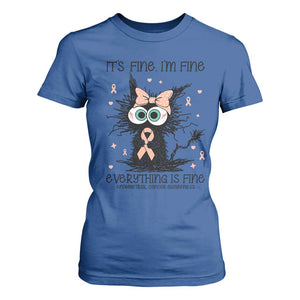 Funny Black Cat Endometrial Cancer Awareness T Shirt For Women Its Fine Im Fine Everything Is Fine