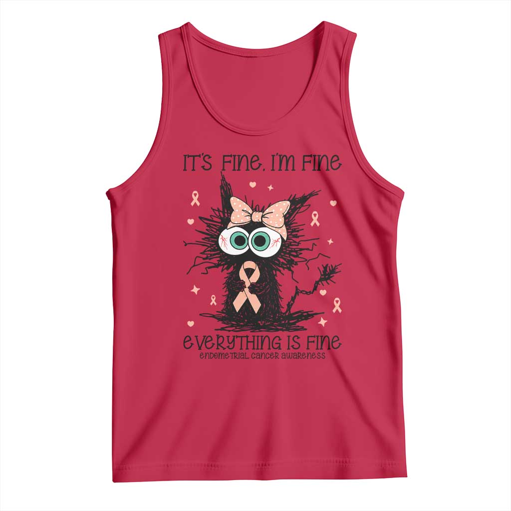 Funny Black Cat Endometrial Cancer Awareness Tank Top Its Fine Im Fine Everything Is Fine