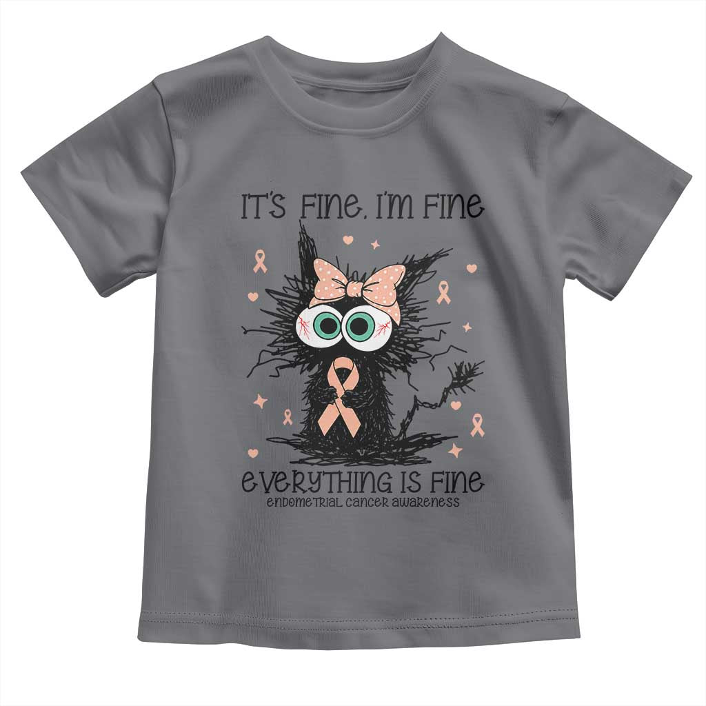 Funny Black Cat Endometrial Cancer Awareness Toddler T Shirt Its Fine Im Fine Everything Is Fine