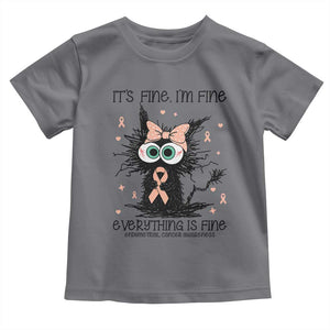 Funny Black Cat Endometrial Cancer Awareness Toddler T Shirt Its Fine Im Fine Everything Is Fine