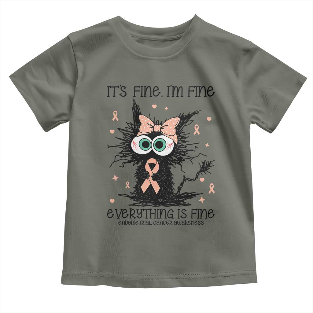 Funny Black Cat Endometrial Cancer Awareness Toddler T Shirt Its Fine Im Fine Everything Is Fine
