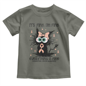 Funny Black Cat Endometrial Cancer Awareness Toddler T Shirt Its Fine Im Fine Everything Is Fine