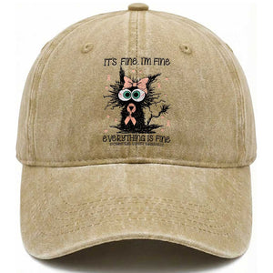 Funny Black Cat Endometrial Cancer Awareness Washed Cotton Baseball Cap Its Fine Im Fine Everything Is Fine