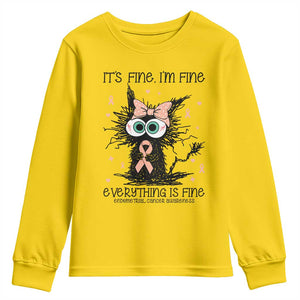 Funny Black Cat Endometrial Cancer Awareness Youth Sweatshirt Its Fine Im Fine Everything Is Fine